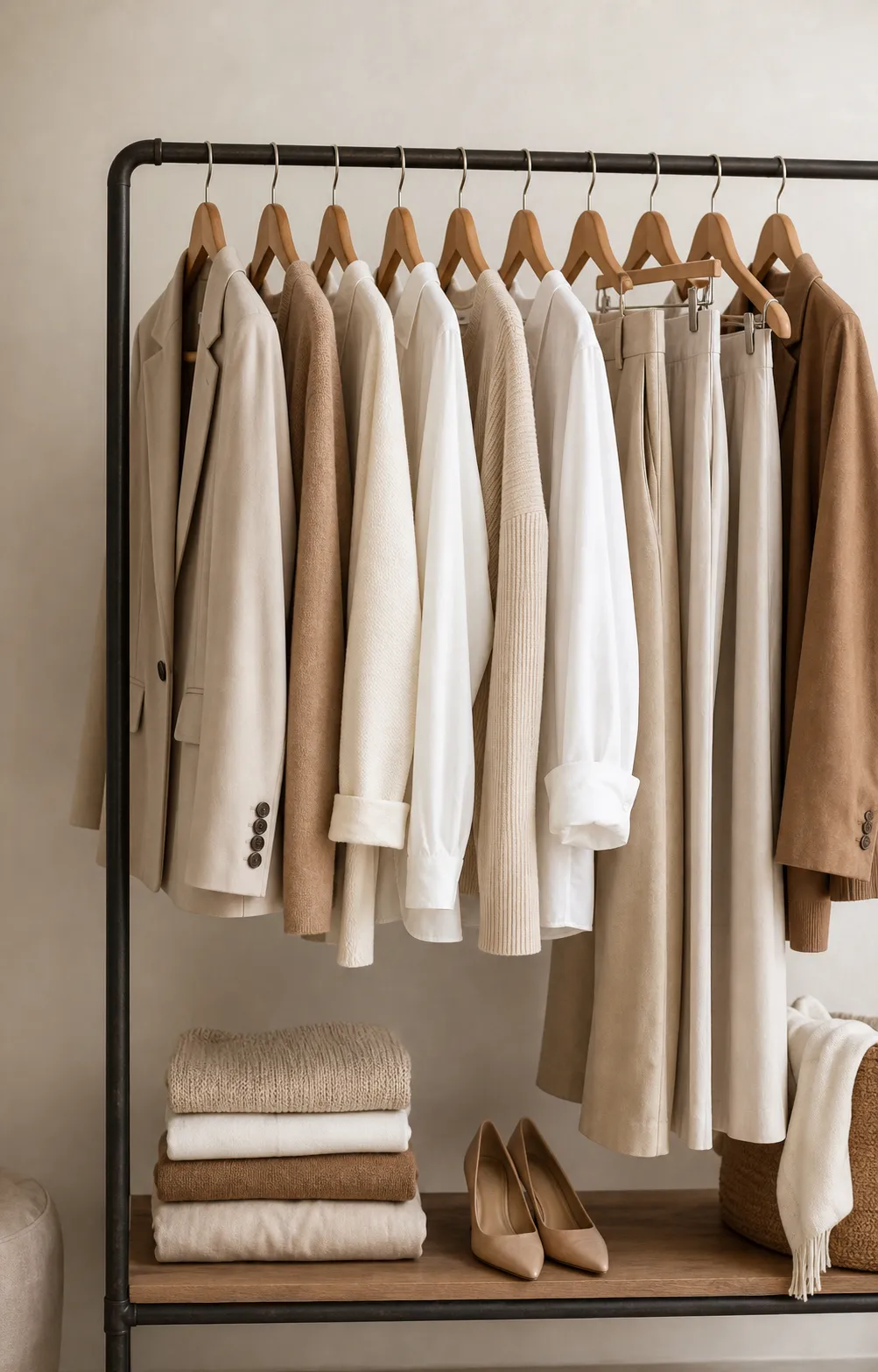 Garde-robe capsule de pièces intemporelles aux teintes beige, blanc et camel