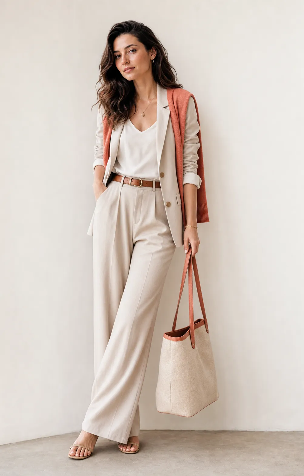 Tenue mode tendance de la saison aux tons neutres et corail